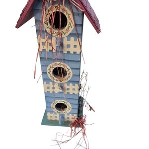 Charming Blue Birdhouse with Red Roof